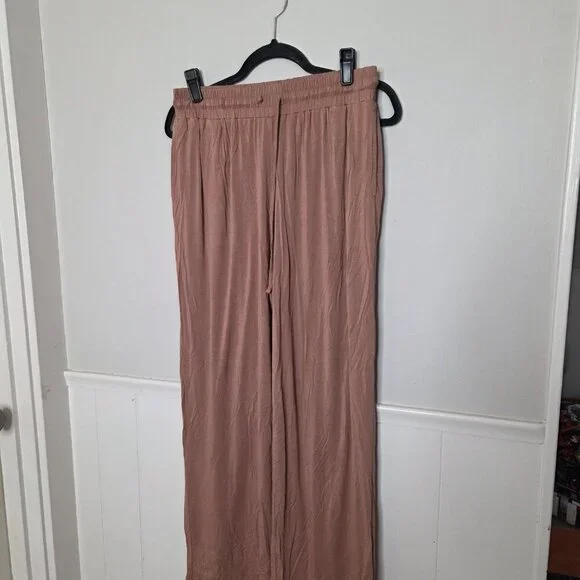SILKS Solid Brown Long Sleeve Pants Lounge Pajama Set
